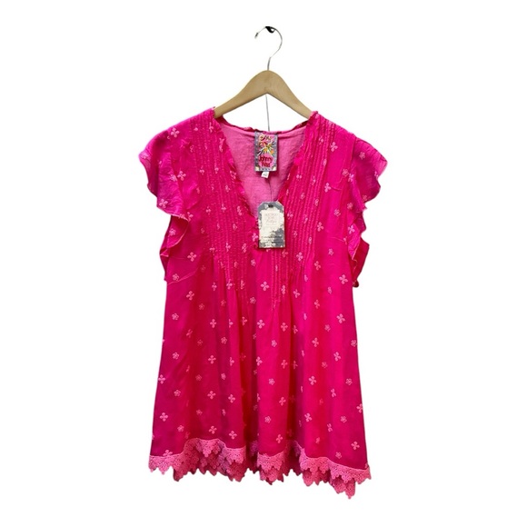Johnny Was embroidered tunic top fully lined V-neck tag says XXS fits XS‎ S M ?
